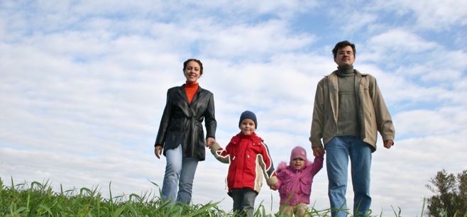 Happy family walking together